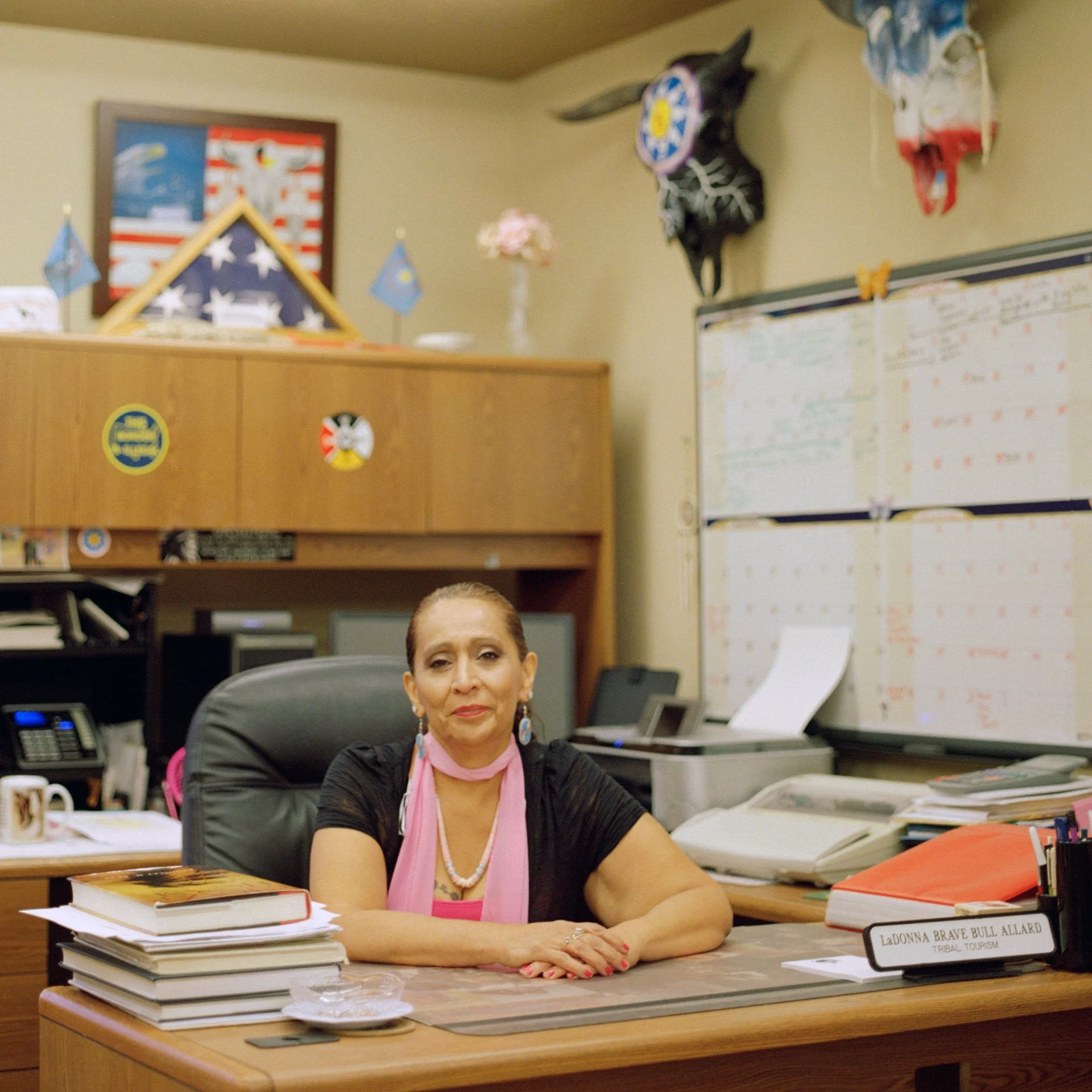 LaDonna Bravebull sits in her office at the Tribal Historic Preservation Building on the Standing Rock Sioux Reservation.  She spearheaded the #NoDAPL movement in North Dakota in 2016.