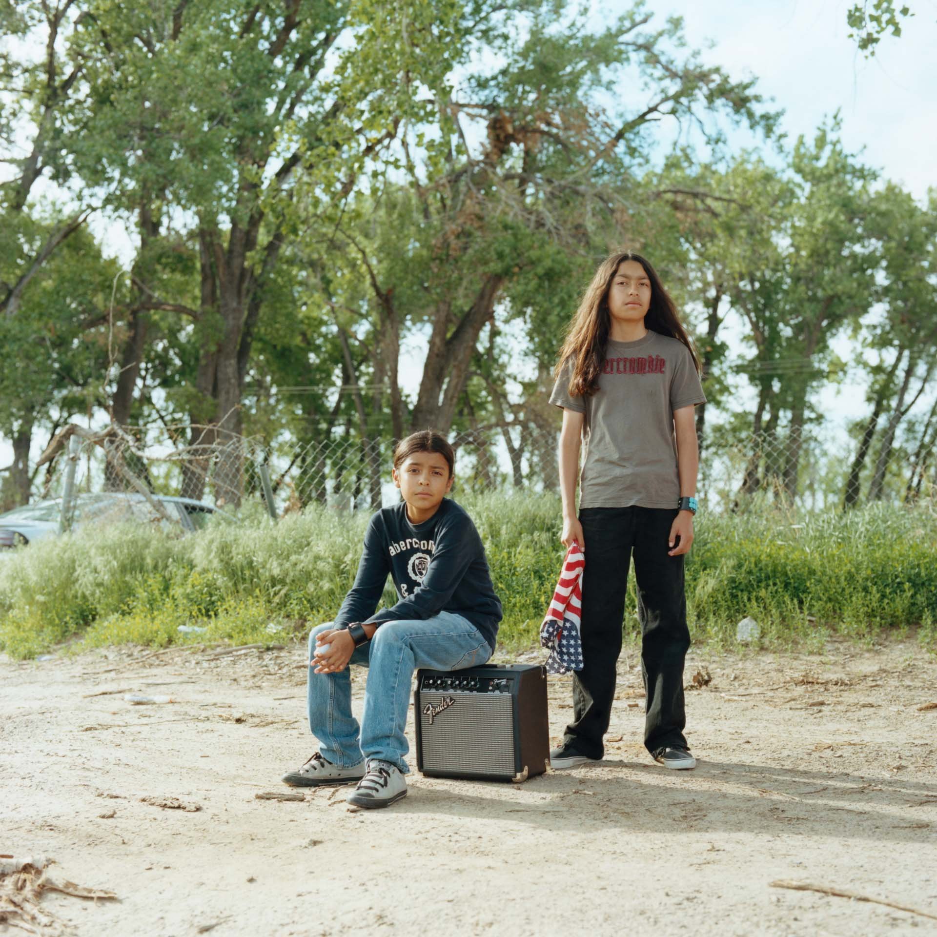 Two young boys of the Ohkay Owingeh Puebloan Tribe formed the band called “American Eyez”. They are from Oklahoma City and travel around reservations performing AC/DC cover songs.