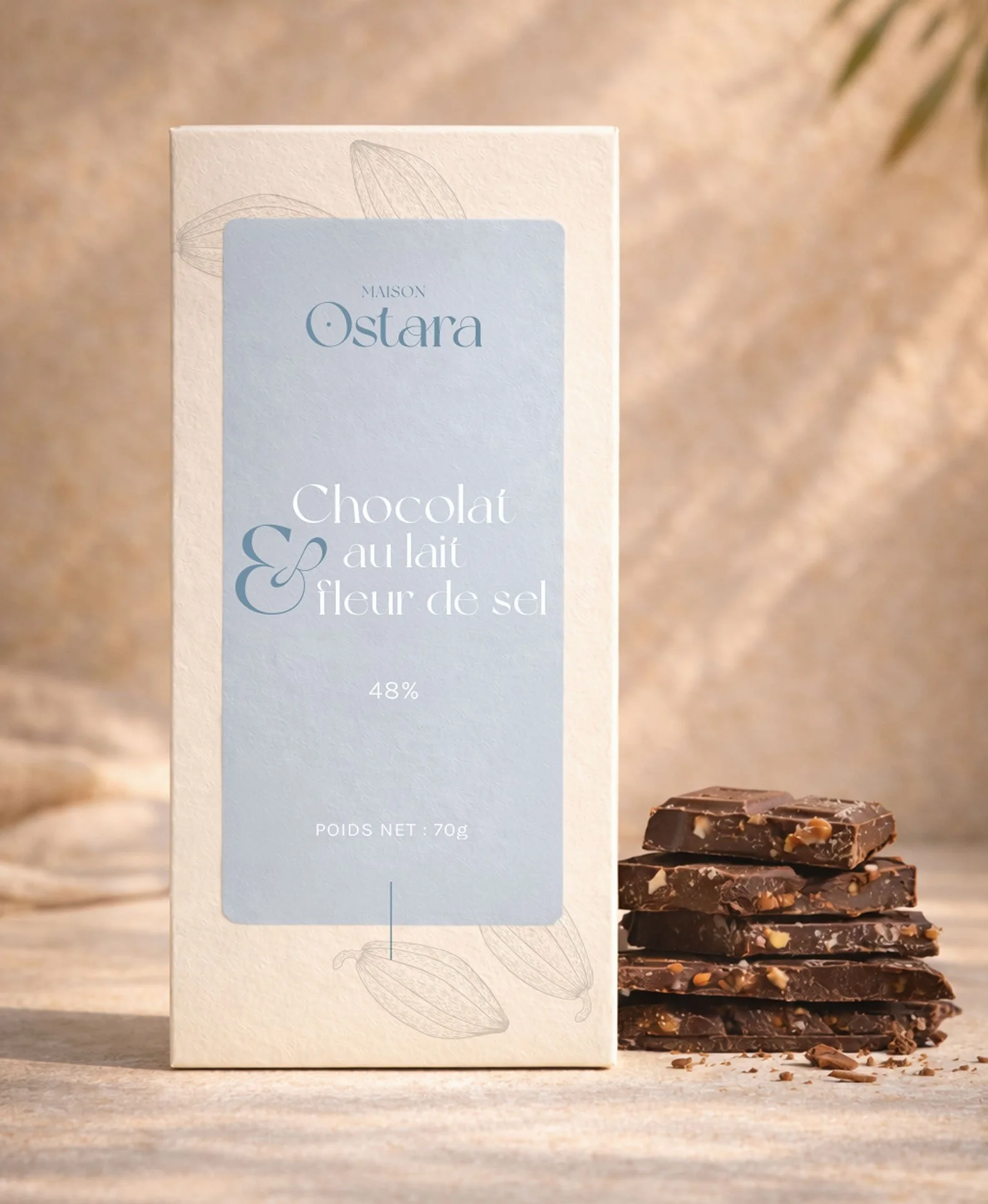 Packaging produit chocolat de la maison Ostara