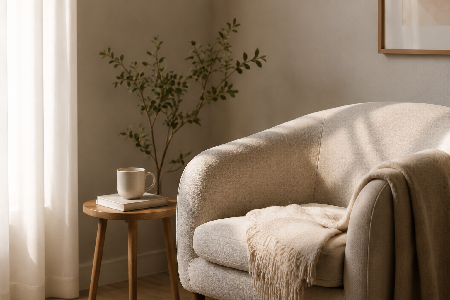 Comfortable therapy space designed to promote calm, reflection and emotional wellbeing.