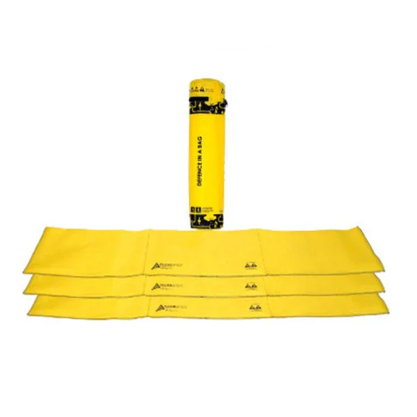 Five yellow safety insulation blankets stacked, with a yellow foam roller standing upright behind them.