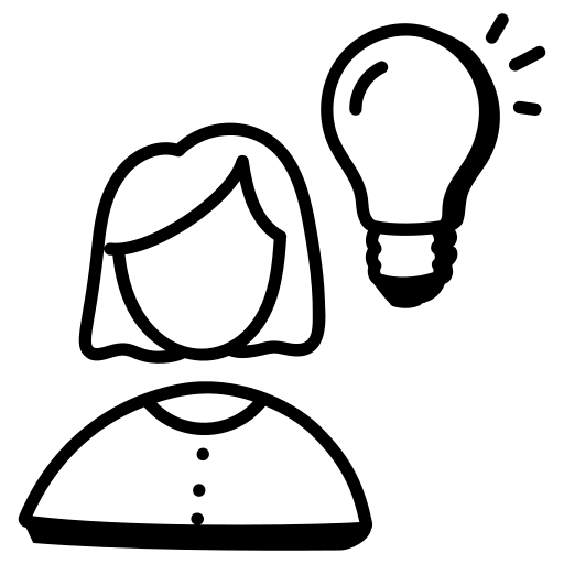 An abstract black and white illustration with a brain in the center, surrounded by various interconnected icons and symbols representing ideas, technology, and creativity.