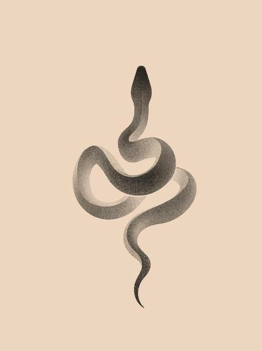 A minimalist black and gray illustration of a snake on a beige background.