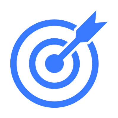 Blue target with an arrow hitting the bullseye.
