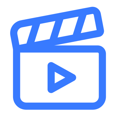Icon of a film clapperboard with a play button in the center.