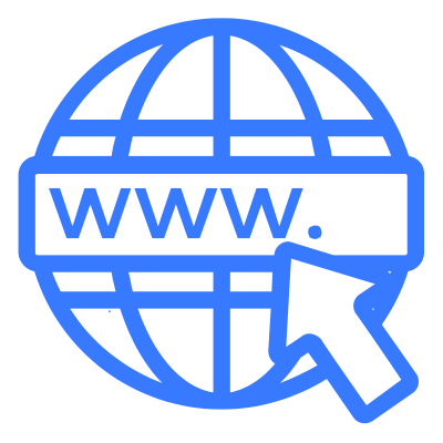 A blue globe with the text 'WWW.' in the center and a computer cursor pointing at it.