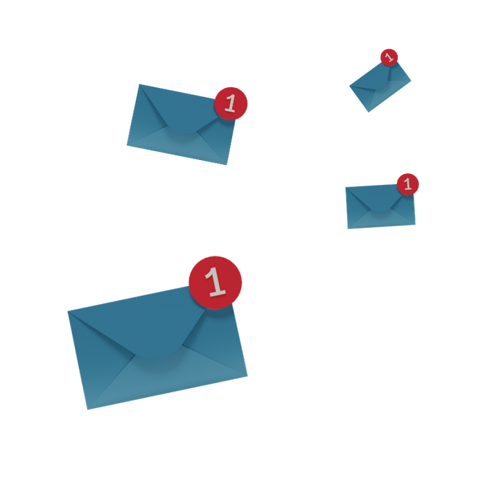 Image graphic of multiple letters with a notification symbol