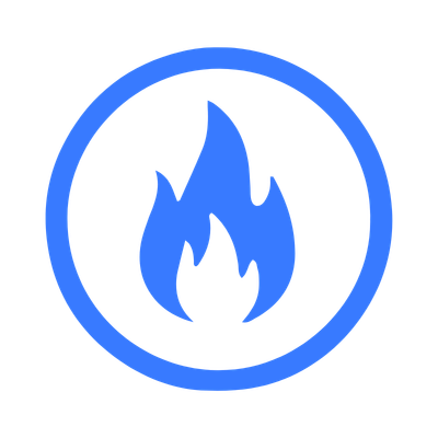 A blue fire symbol inside a blue circle on a black background.