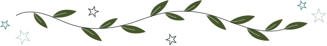Decorative dark background with green leafy branch and small star illustrations.