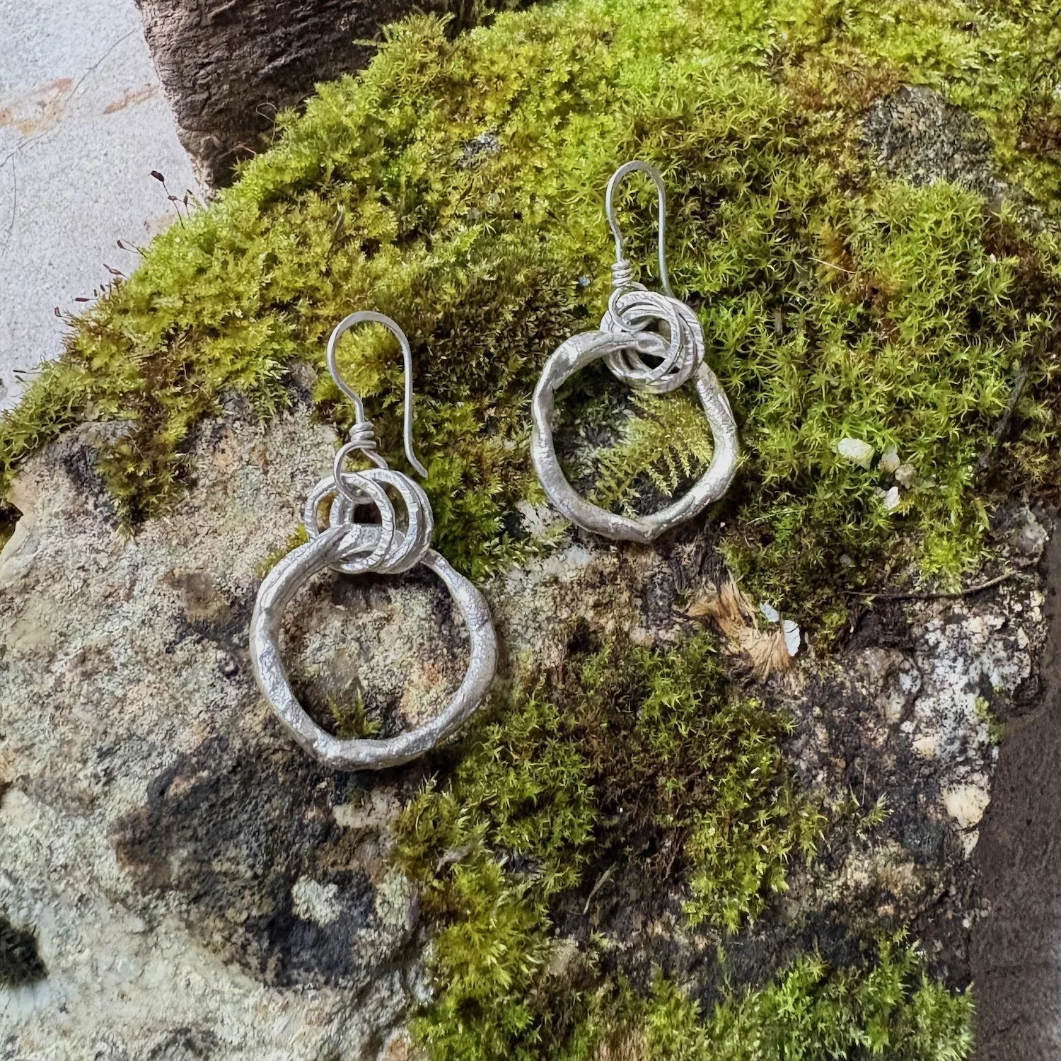 Tanat 2 molten ring earrings triple hammered bail.jpg
