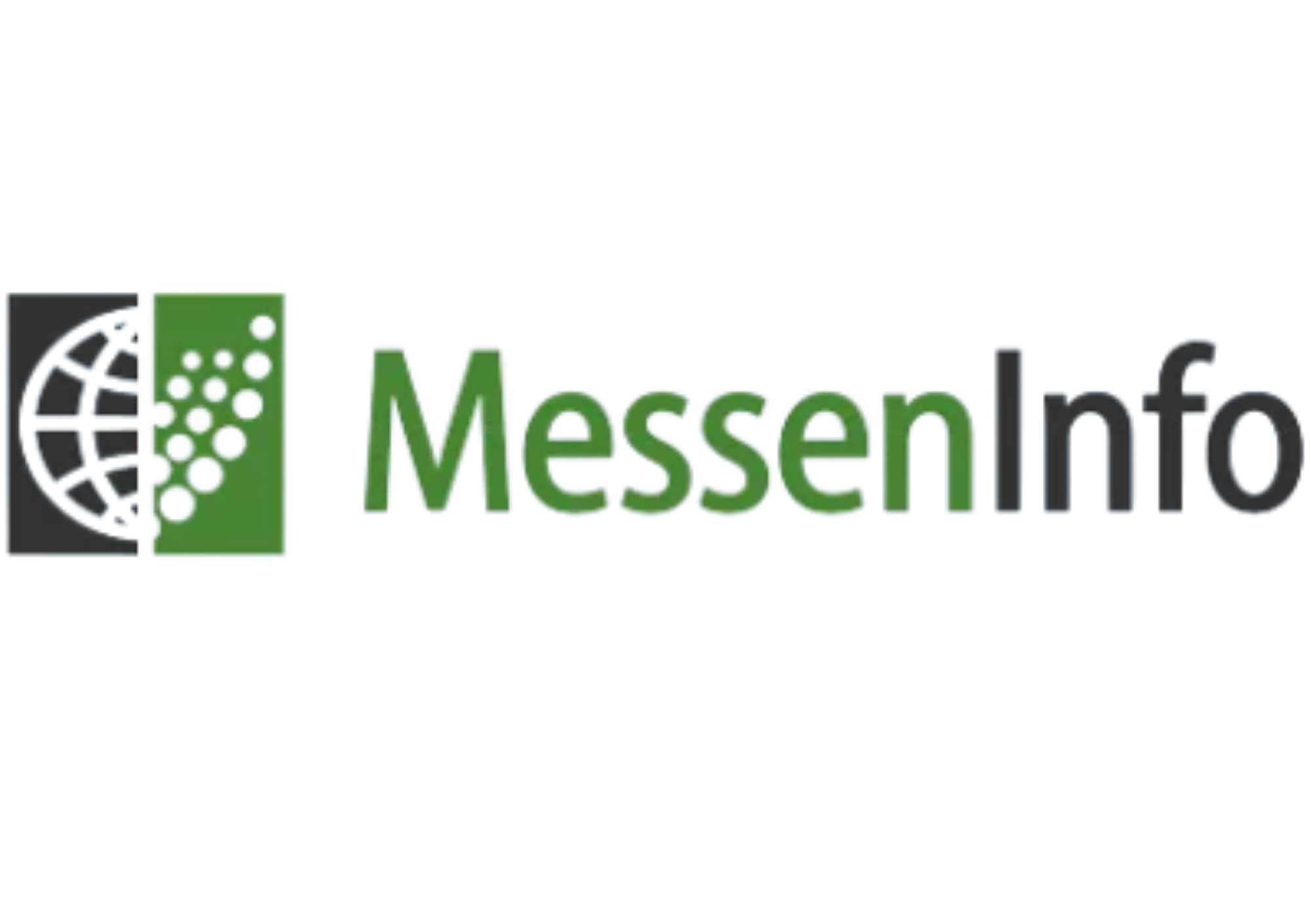 Logo mit einem Globus auf der linken Seite, einem grünen Quadrat mit Kreisen in der Mitte, und dem Text 'Messen' in grün und 'info' in schwarz neben dem Logo. Kooperationspartner