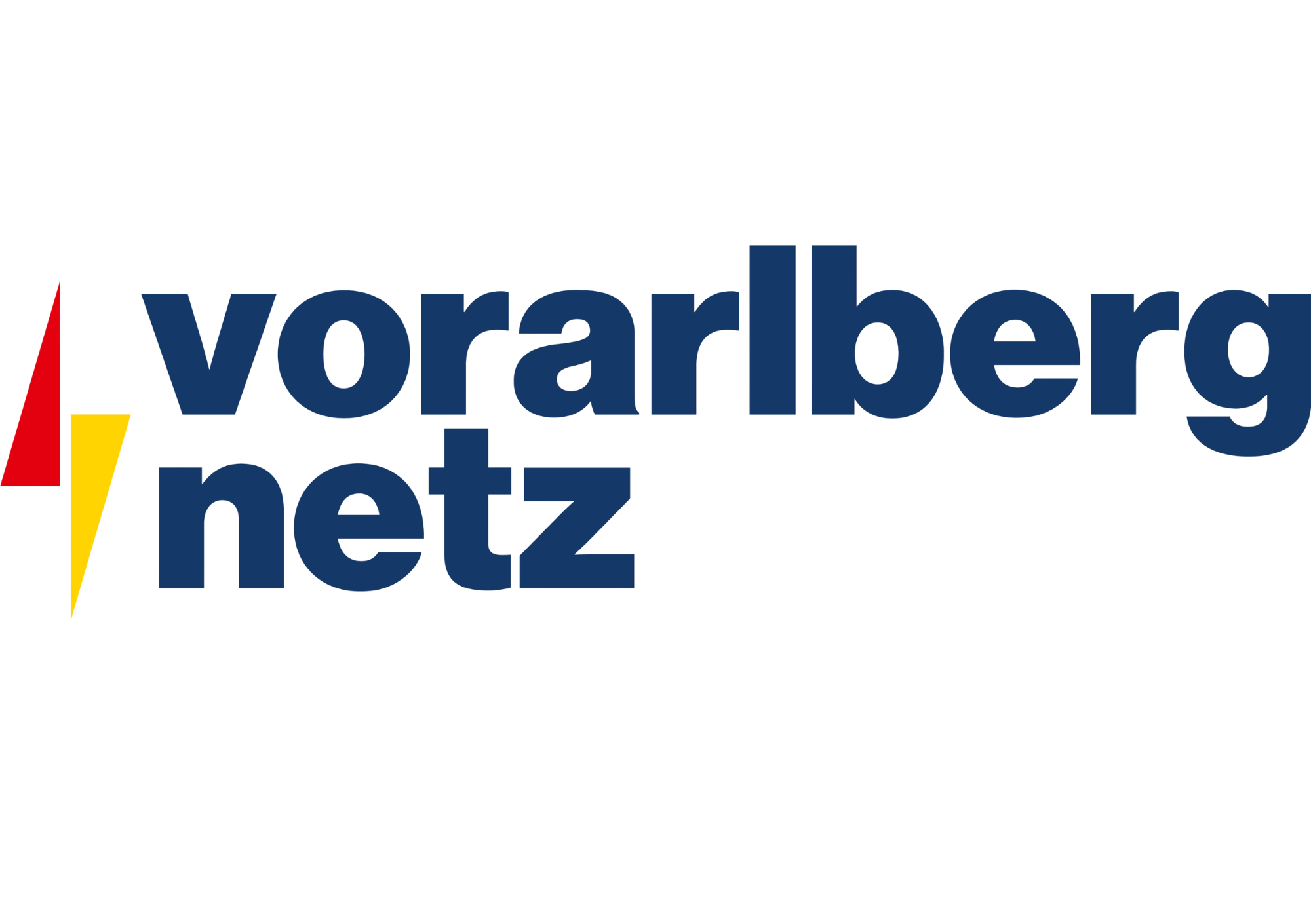Das Logo des Vorarlberg Netz mit blauer Schrift und einem stilisierten roten und gelben Blitz auf der linken Seite - Kooperationspartner