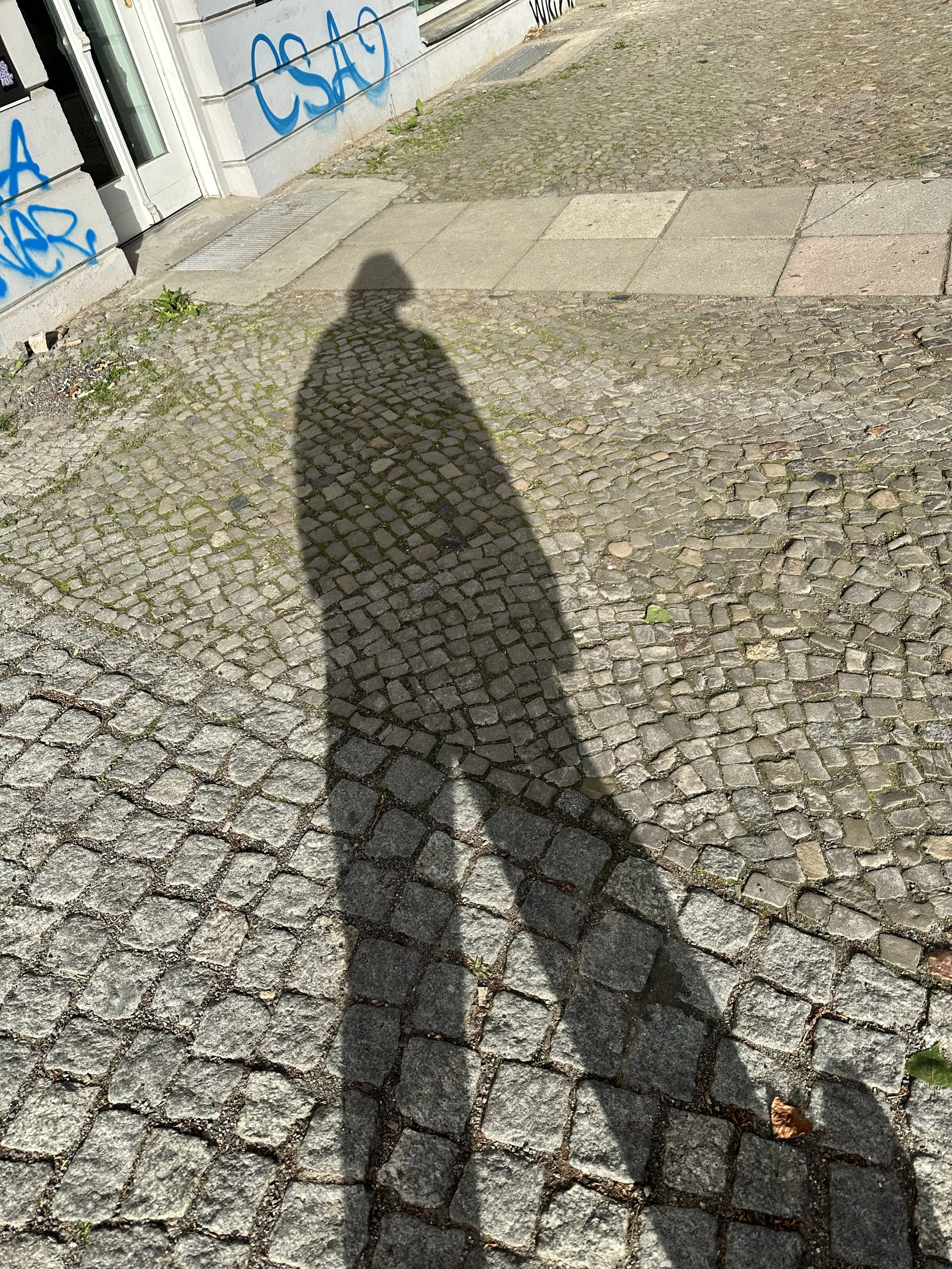 Schatten einer Person auf Berliner Bürgersteig in Beigetönen – persönliche Note im Portfolio von written by nadine
