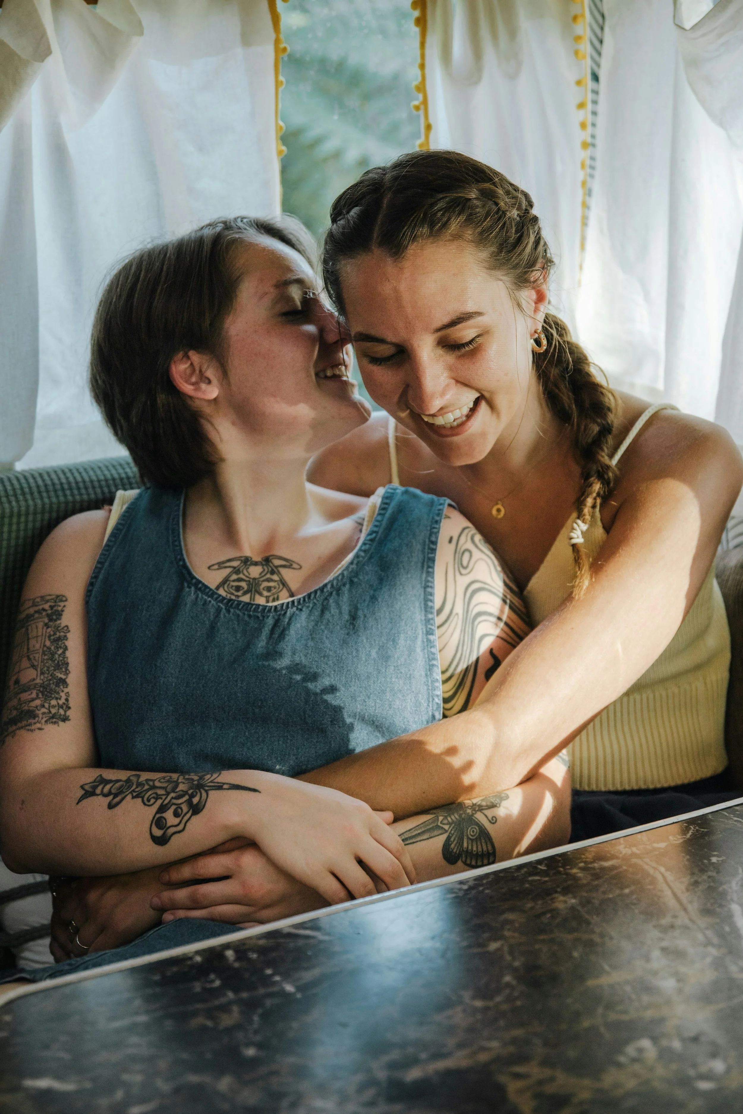 Happy lesbians hugging