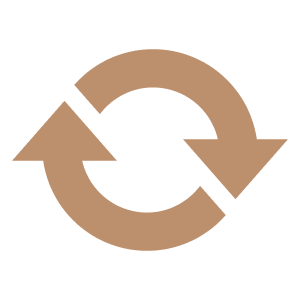 Circular arrow and exchange symbol in beige and black