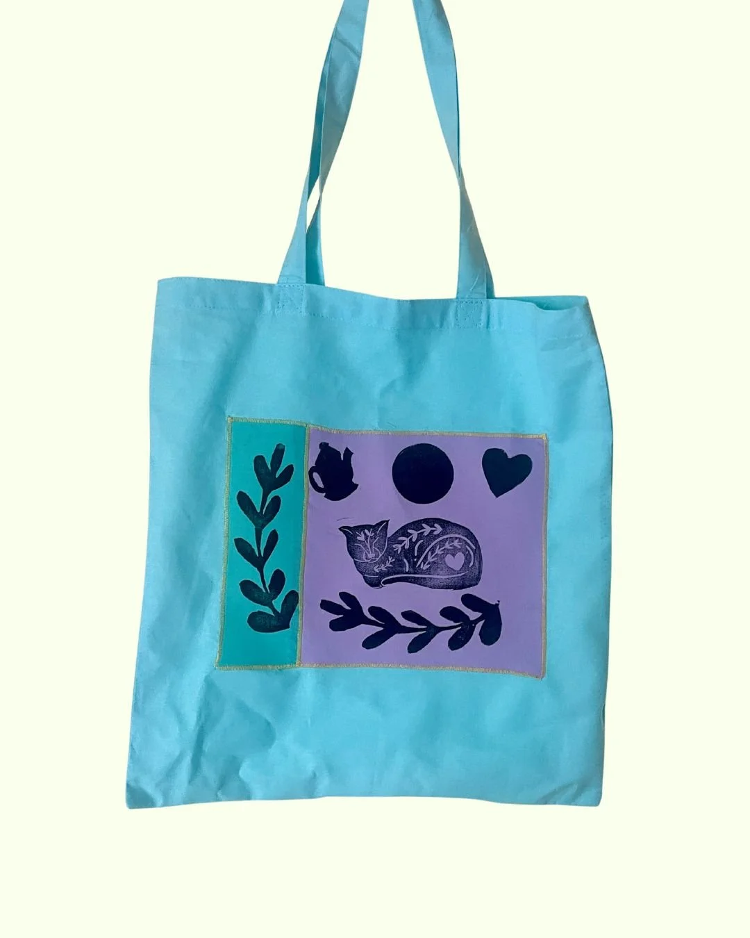 Block-Print & Applique Tote - Cat Lover