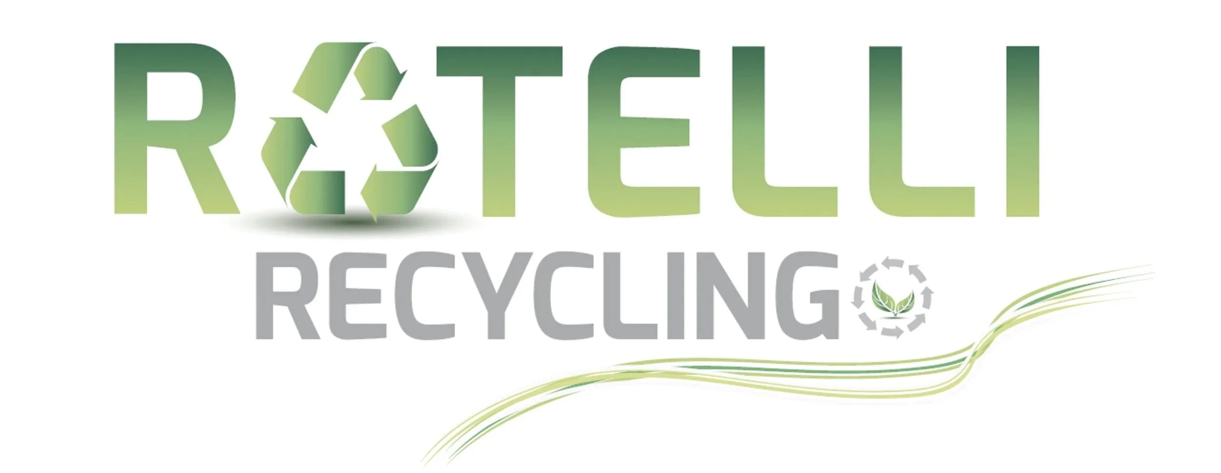 Logo de recyclage avec le mot RÉFÉRENT dans un style vert dégradé, un symbole de recyclage intégré dans la lettre R, et le mot RECYCLING en gris avec une feuille verte et des lignes de mouvement.