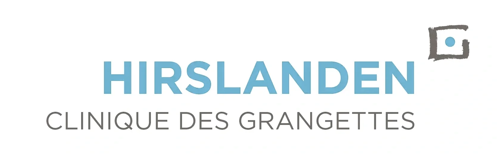 Logo de la clinique des grangettes à Hirslanden, avec un symbole de caméra dans le coin supérieur droit.