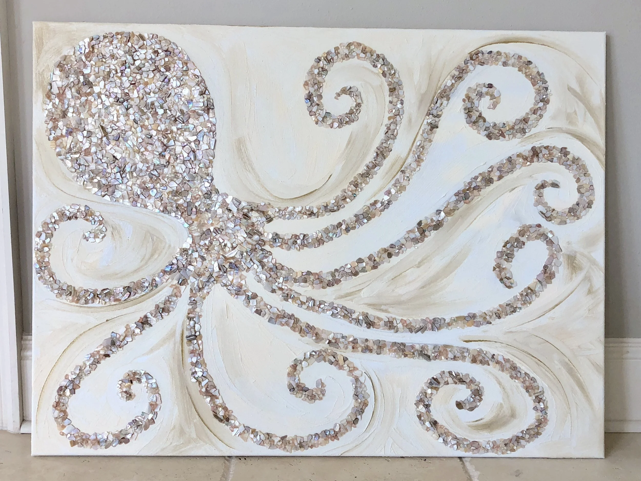 NOT AVAILABLE - Whimsical Octopus - Hand placed seashell fragments 