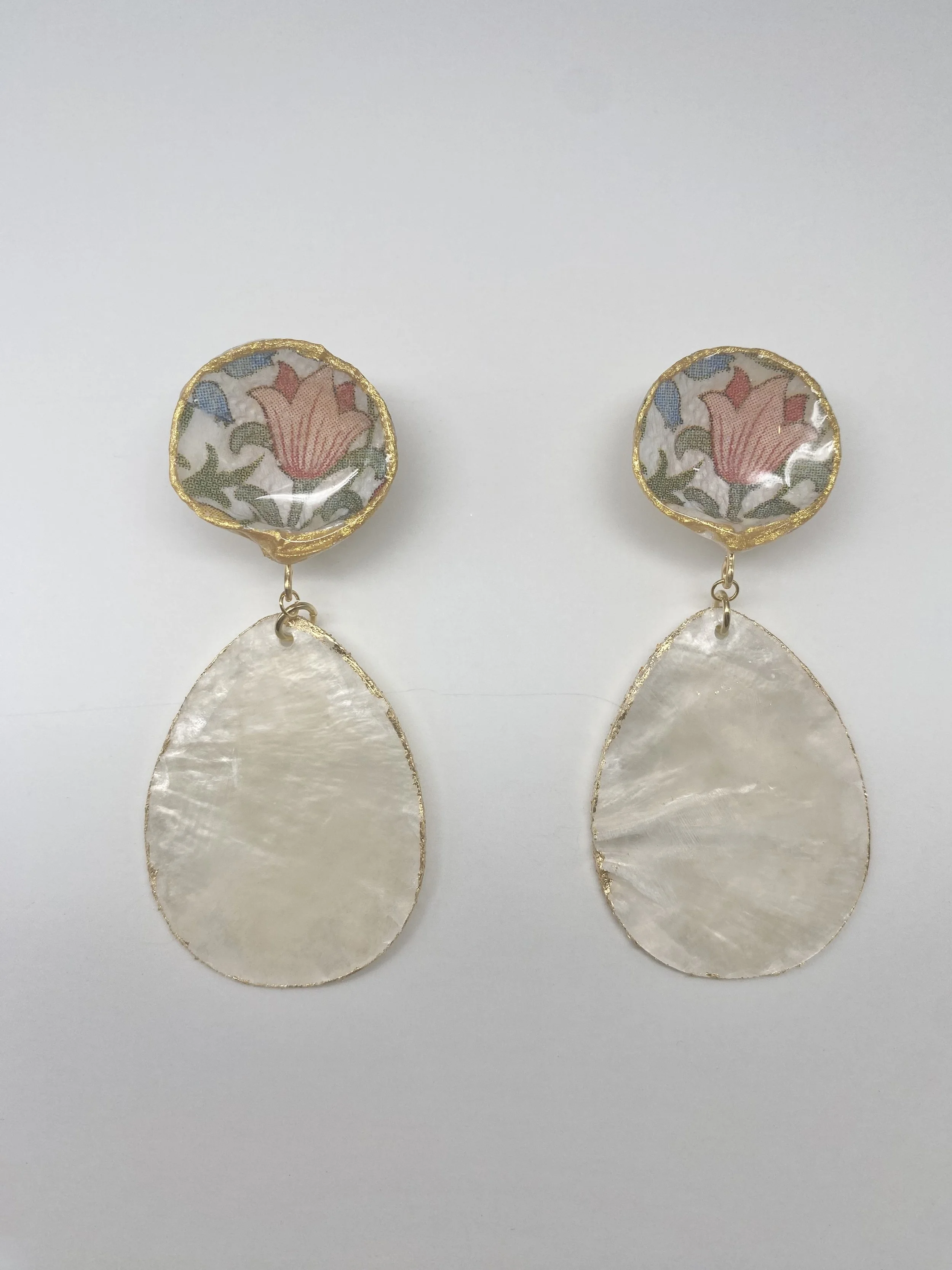 SOLD:  Hand made earrings from CC&JO Collection - Dosinia Earrings with large Capiz shell dangles