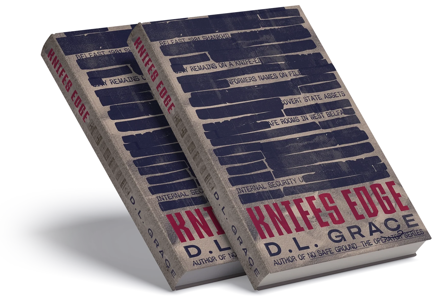 Two copies of a paperback book titled "Knives Edge" by D.L. Grace. The cover design features black bars with white text across a gray background, with red text for the title.
