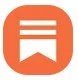 Orange app icon with white lines resembling text and a small circle at the bottom right corner.