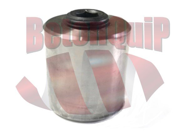 A cylindrical automotive engine mount isolator with a rubber center and metal outer shell, used for vibration dampening.