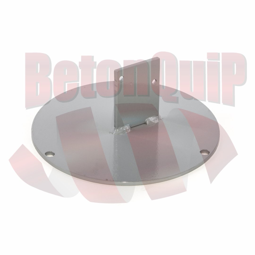 Metal mounting bracket attached to a round metal base with four screw holes.