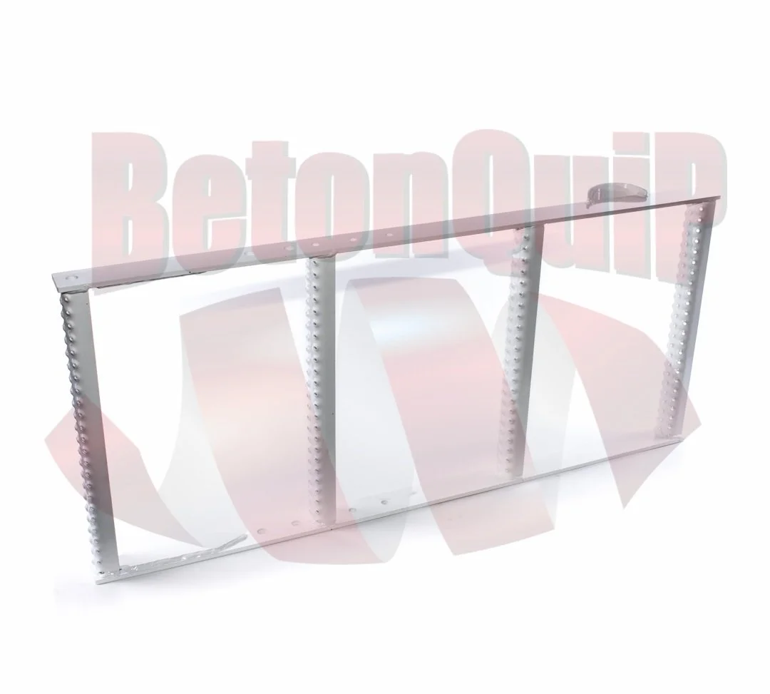 White metal shelf with evenly spaced pegs along vertical edges on a white background.