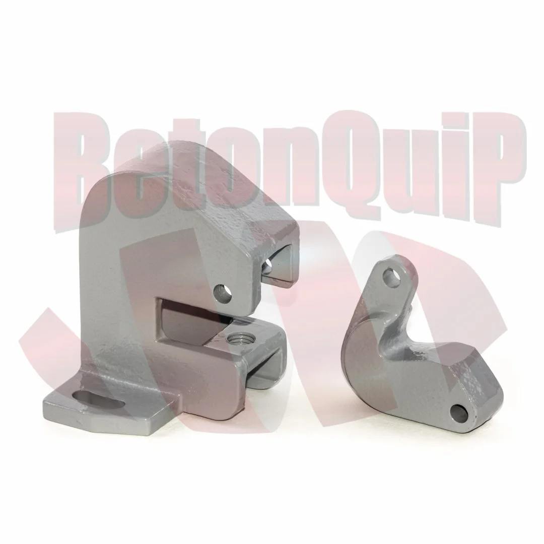 Two metallic mounting brackets with holes for screws, one larger and one smaller, shown against a plain white background.