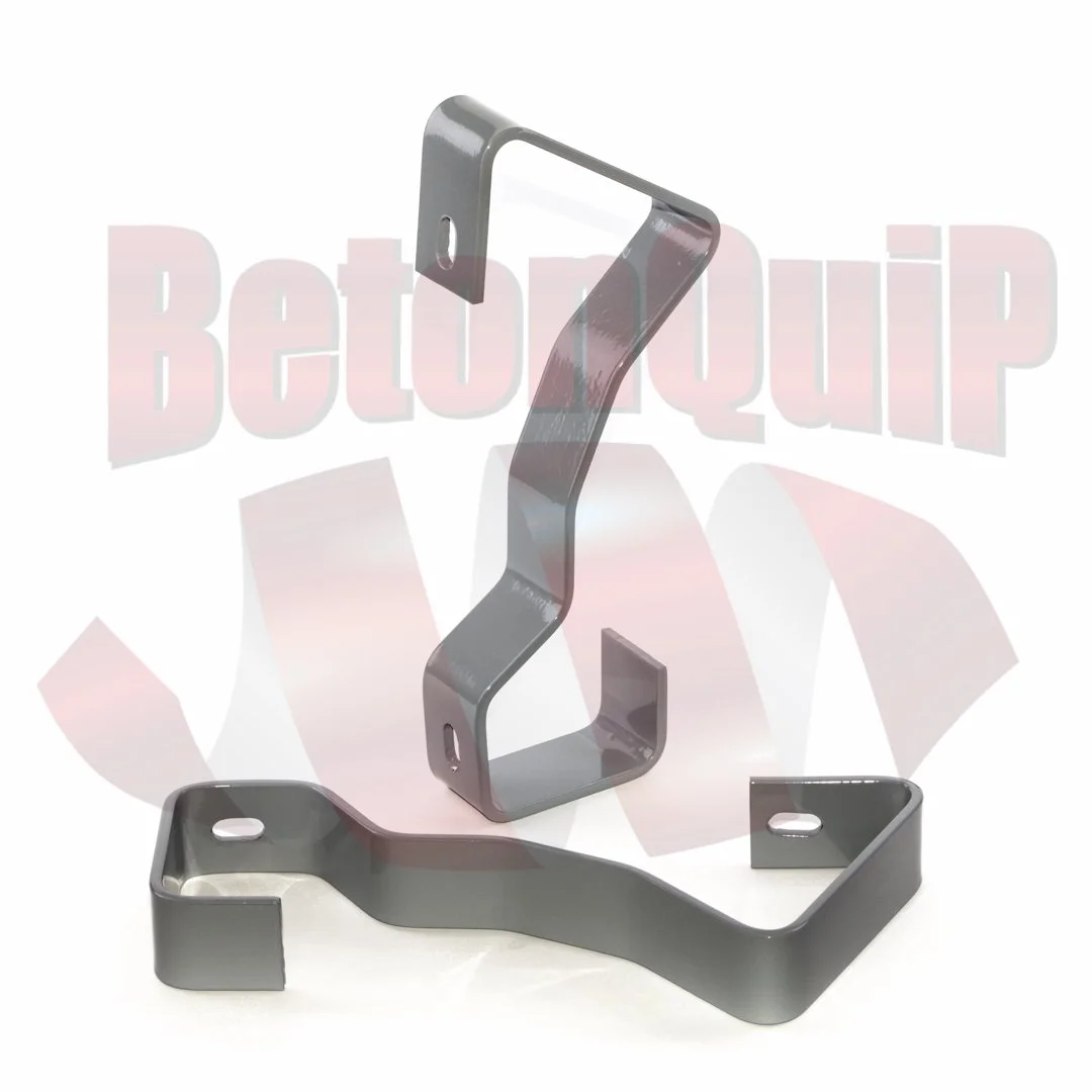 Two metal brackets with holes for screws, one upright and one flat, likely for mounting or support