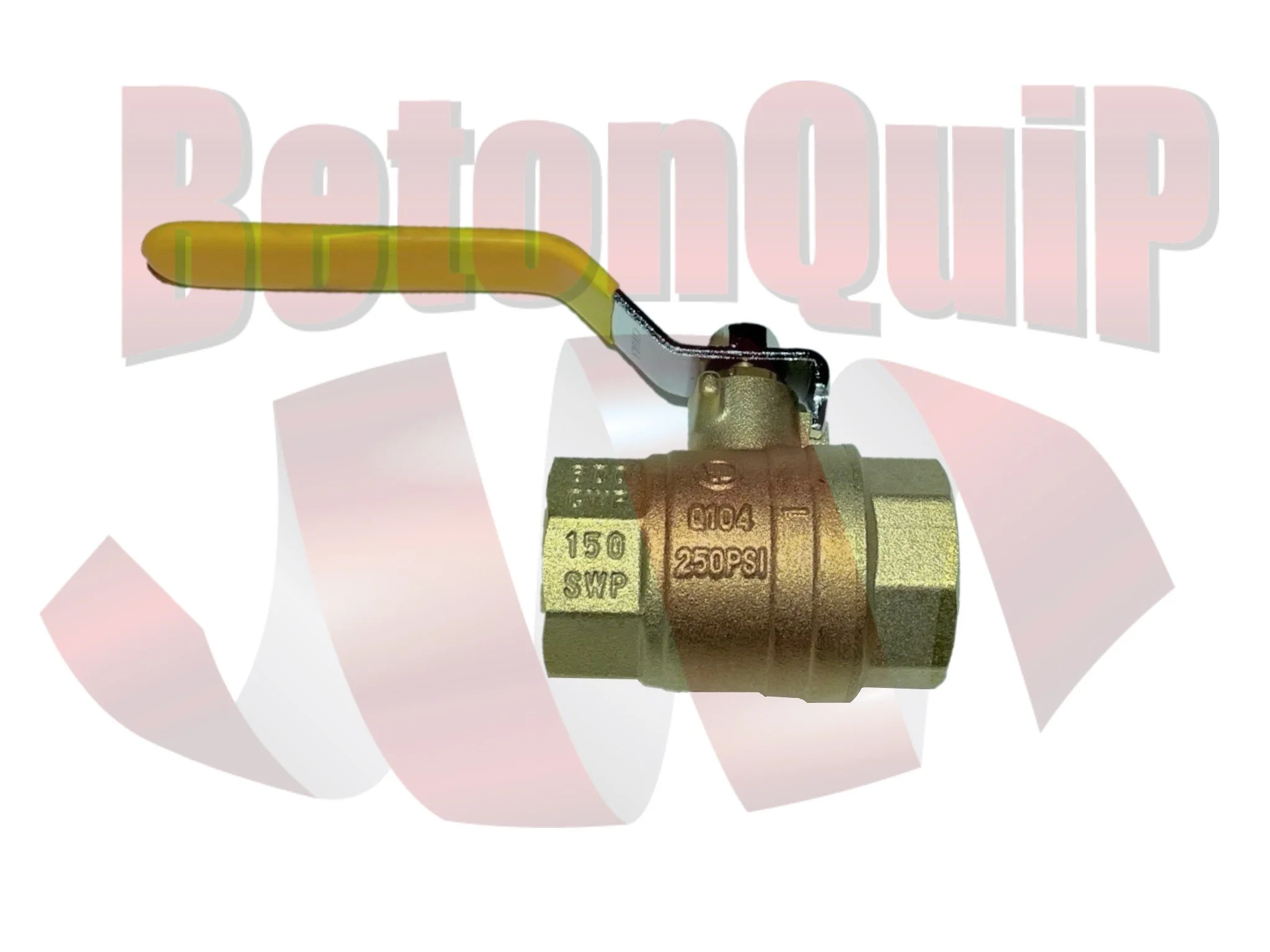 A brass valve with a yellow handle, labeled with pressure ratings and specifications, connected to a pipe or system.