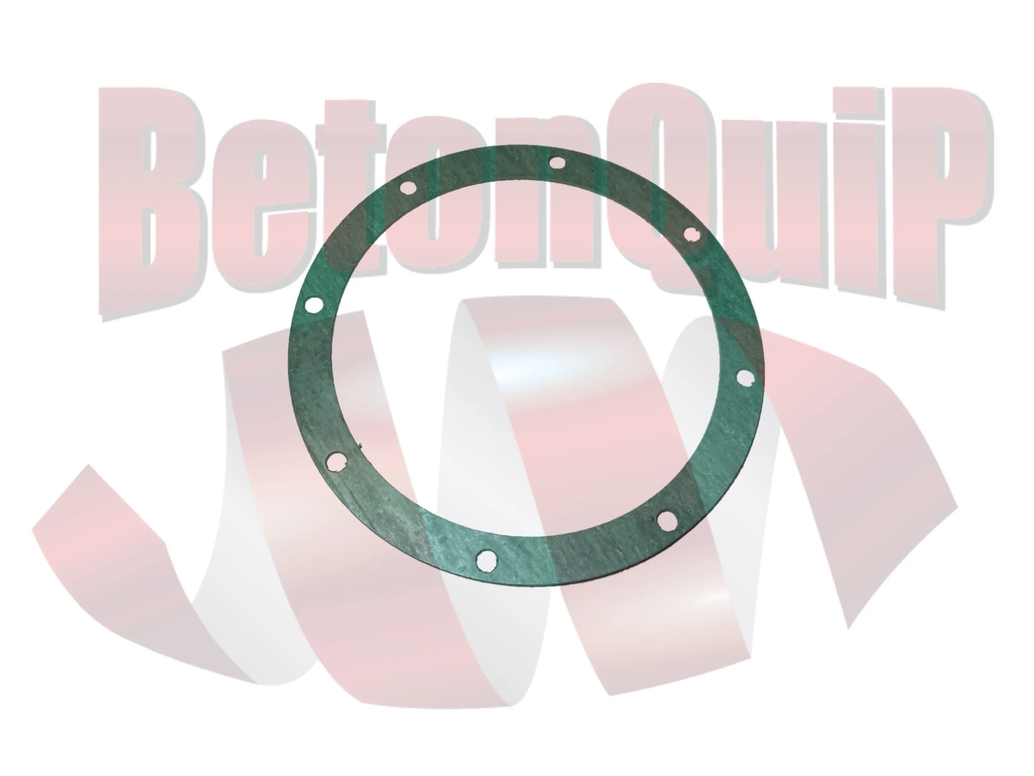 A dark green gasket with multiple holes, placed against a white background with a faint pink and gray logo in the background.