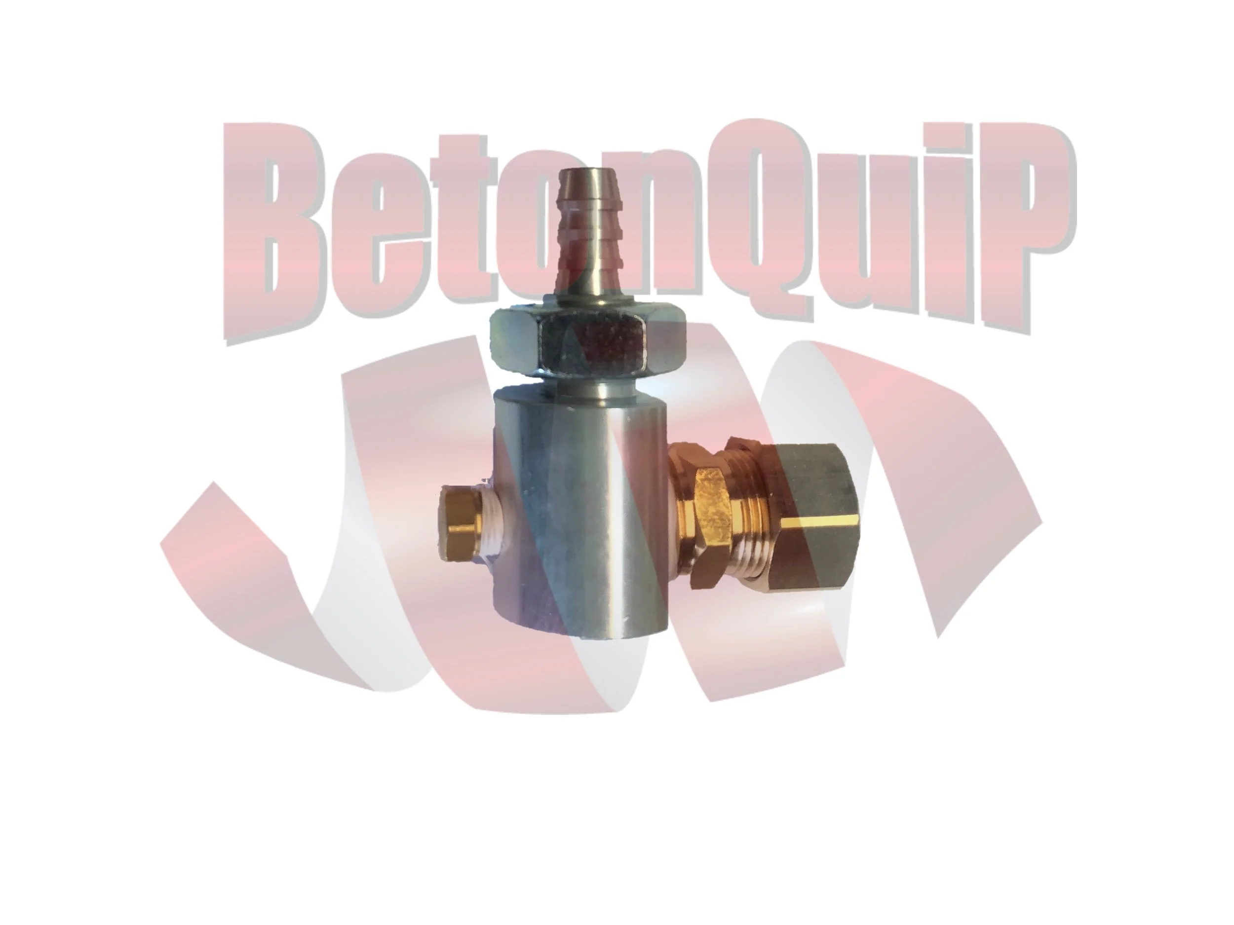 A metal valve with a hexagonal base and a cylindrical top, connected to a brass fitting.
