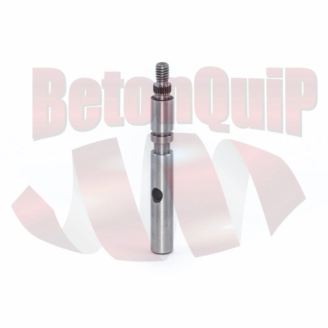Metal automotive part with threaded top and hole in the middle, standing upright on a white background.