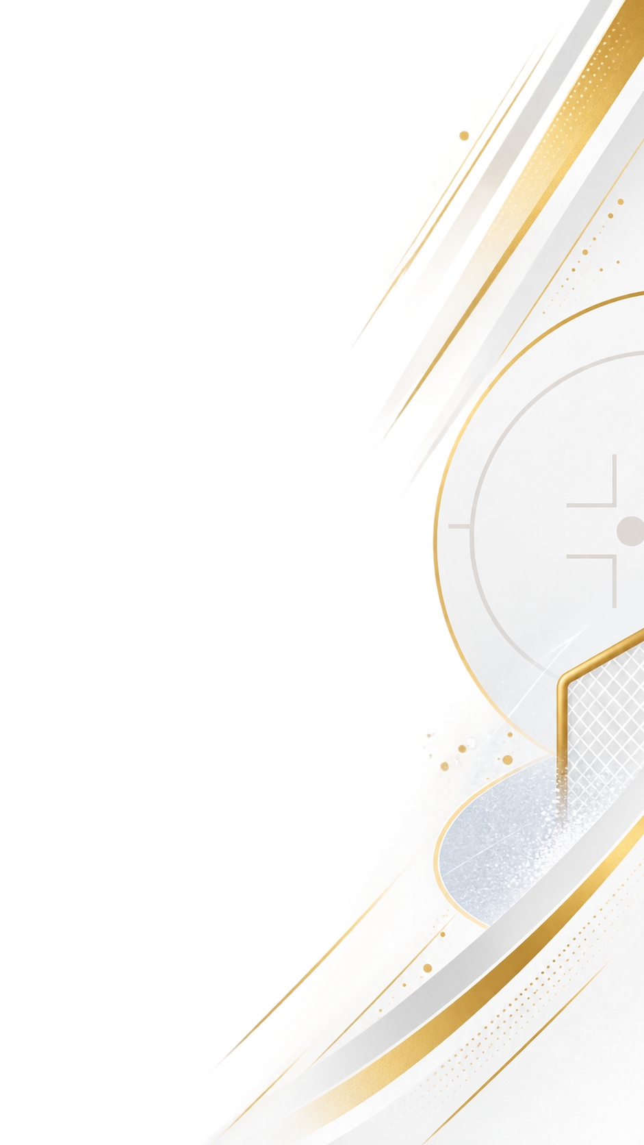 A decorative digital graphic featuring a partially visible white hockey puck with a gold border, set against a white background with gold accents and abstract patterns.