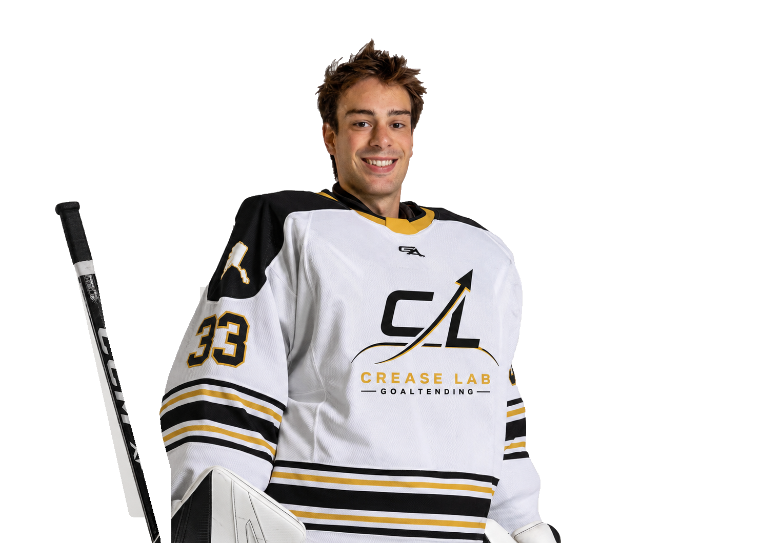 Head goalie coach for Crease Lab Goaltending Greg Orosz in goalie gear