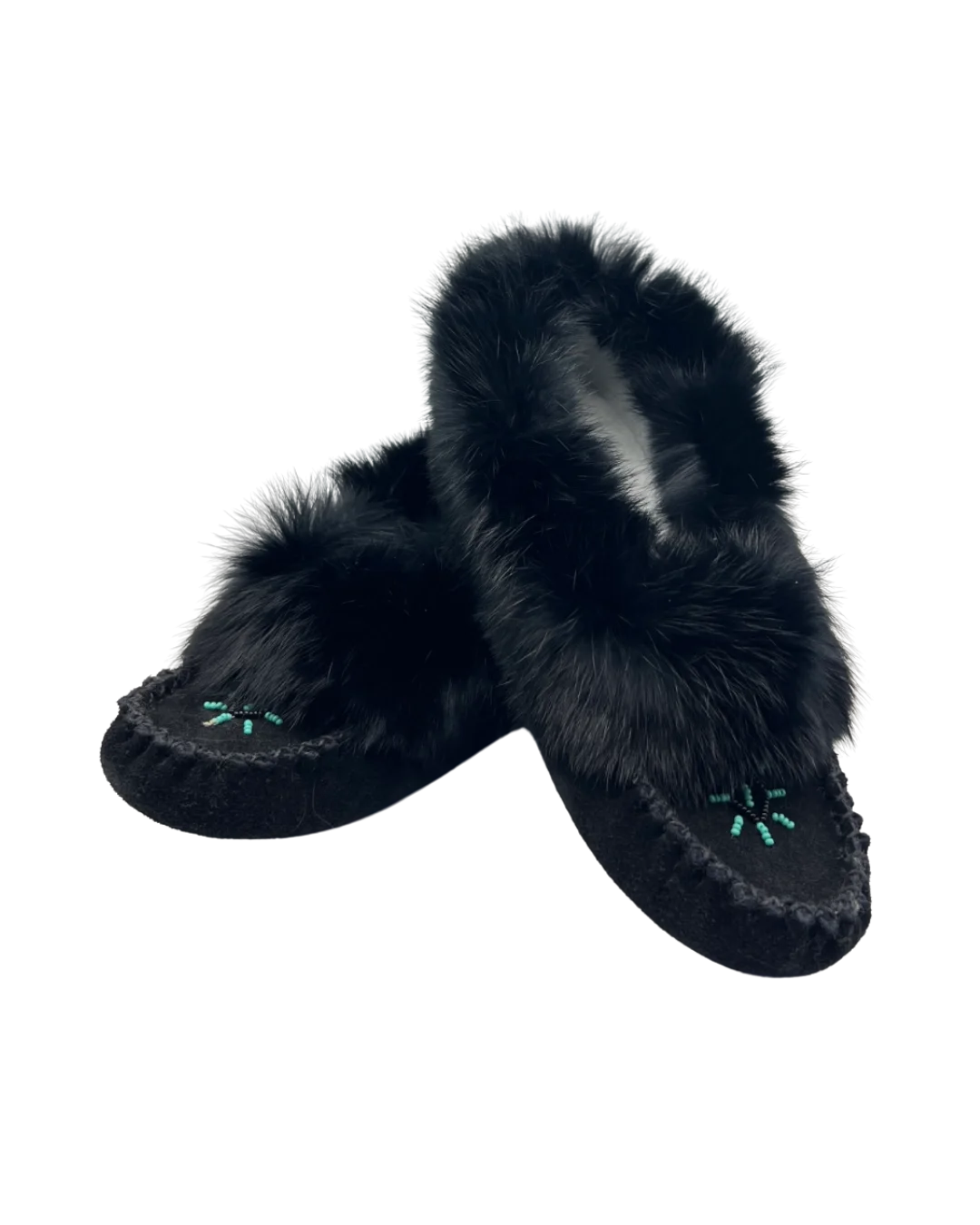 Ladies Moccasins - Tanionnieha' Rabbit Black