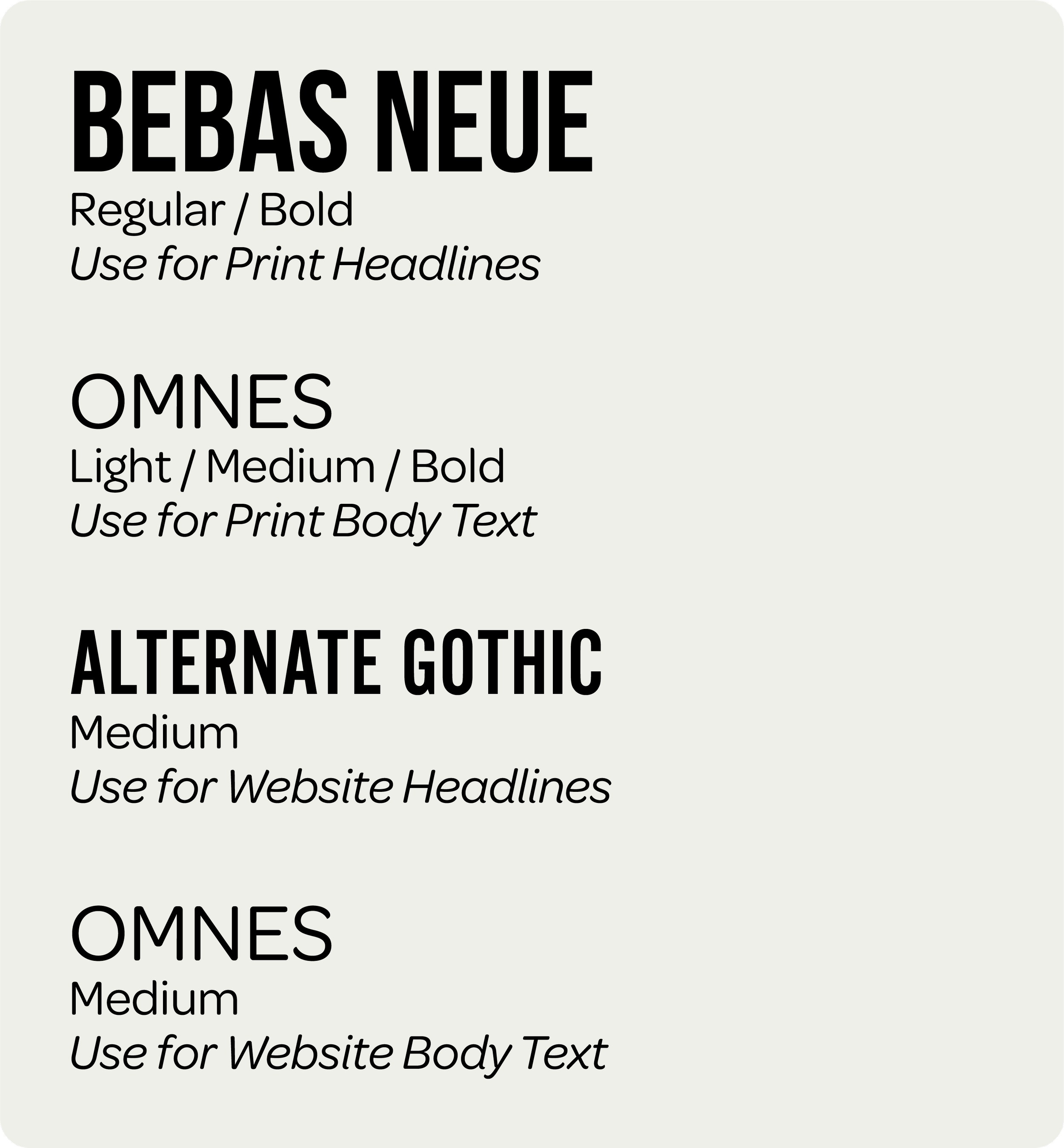 Brand typography showing print and digital font weights designed for One Ohio Recovery Foundation by Trust Digital