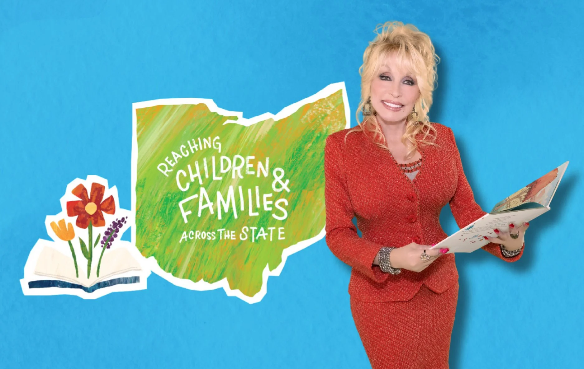 Dolly Parton and Ohio map graphic for a children's literacy website accessibility project designed by Trust Digital