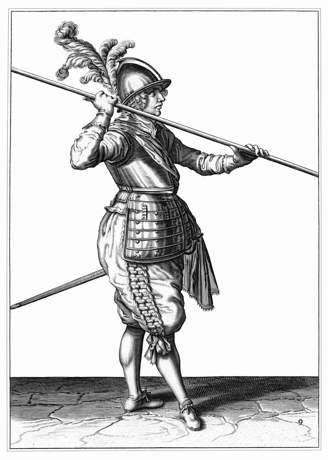 Engraved pike soldier in dynamic stance