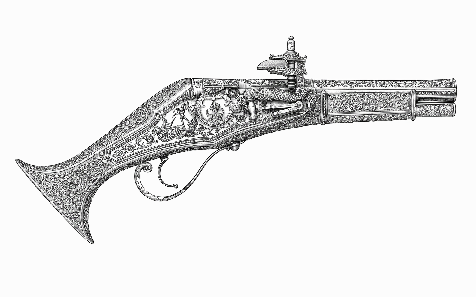 Ornate flintlock piston illustration