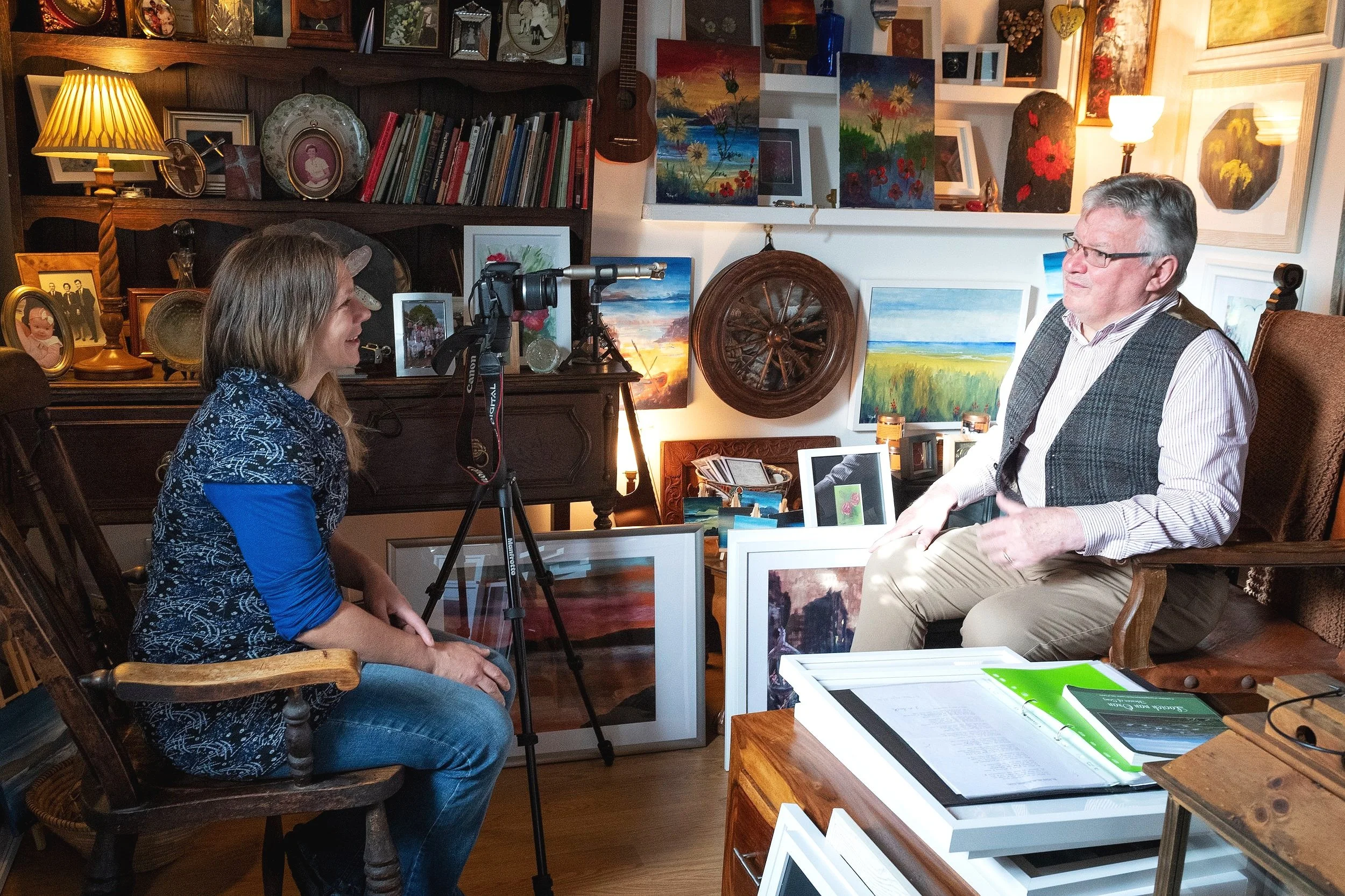 Frances interviewing Torquil MacLeod, Stornoway, Lewis. October 2022. Photo by Mairi M Martin. 