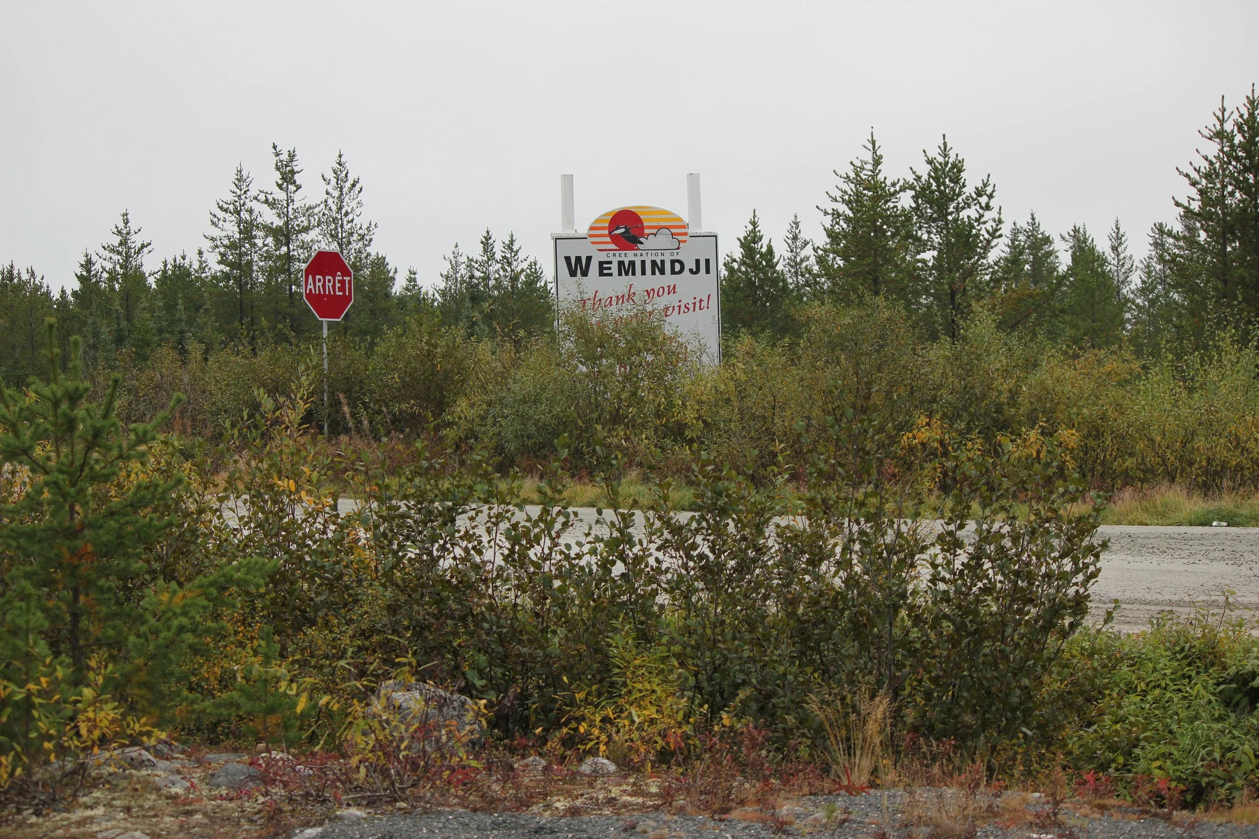 Road sign, Wemindji, Eeyou Istchee, Québec. November 2011. Photograph by Frances Wilkins.