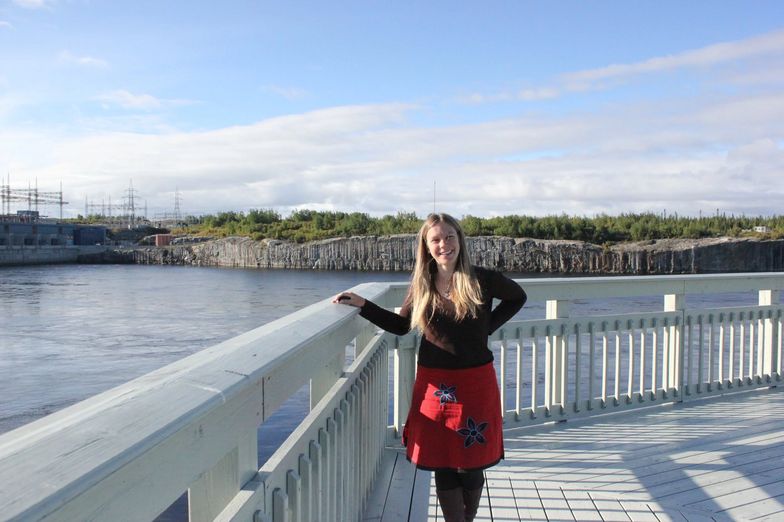 Frances at hydro Québec dam, between Wemindji and Chisasibi, Eeyou Istchee, Québec. September 2012. Photograph by Katherine Scott.