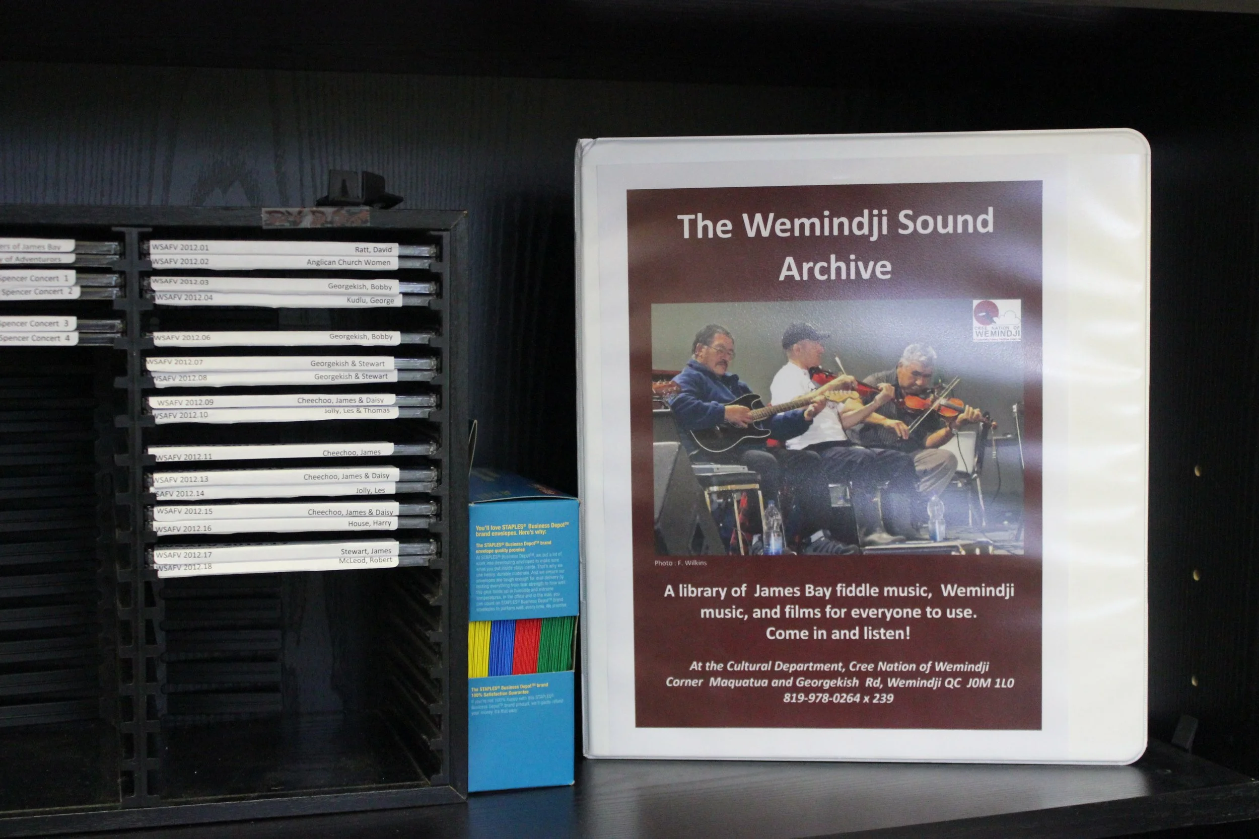 The Wemindji Sound Archivce of fiddle music, Wemindji, Eeyou Istchee, Québec. September 2012. Photograph by Frances Wilkins.