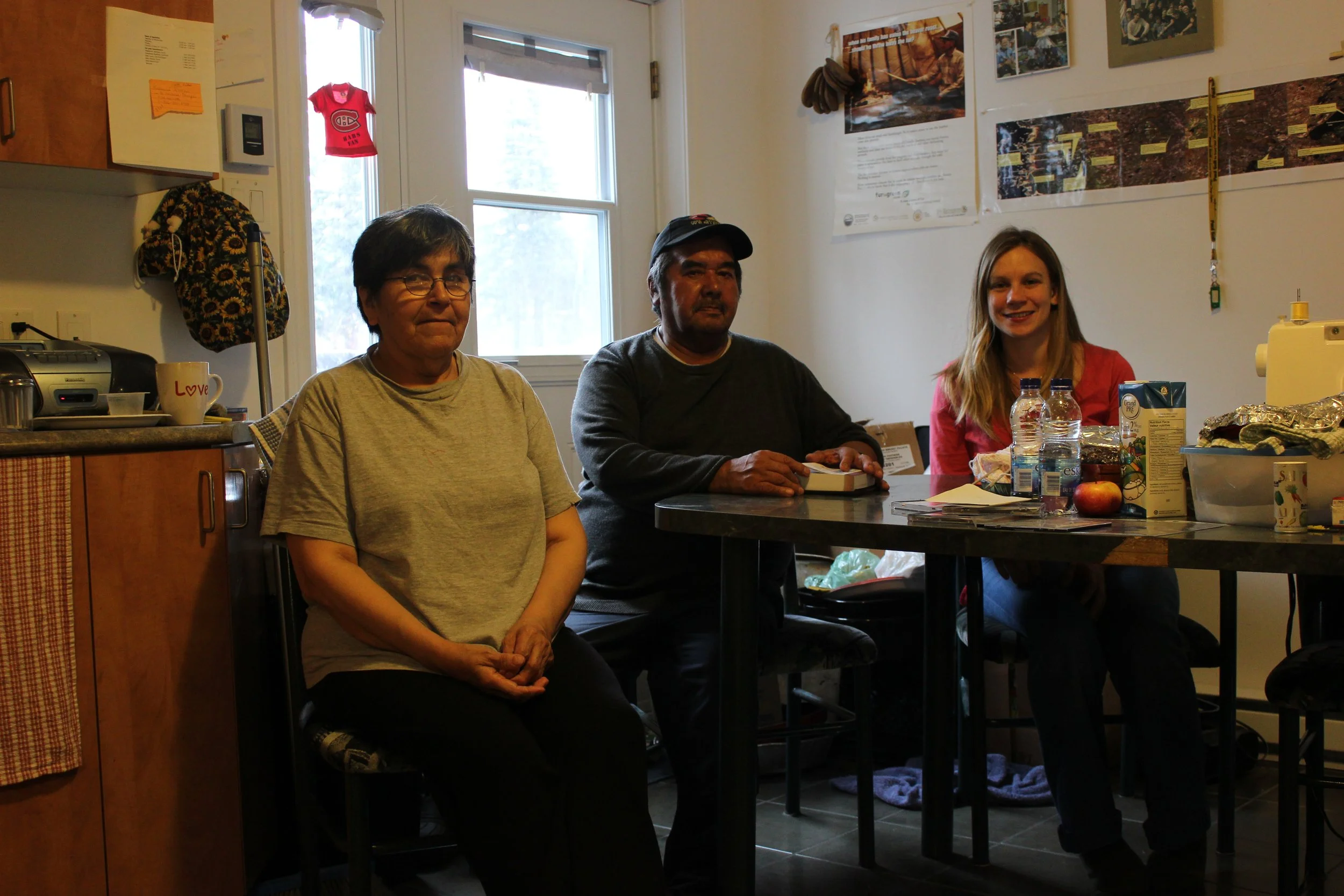 Frances with Marion and Fred Stewart, Wemindji, Eeyou Istchee, Québec. November 2011. Photograph by Frances Wilkins.