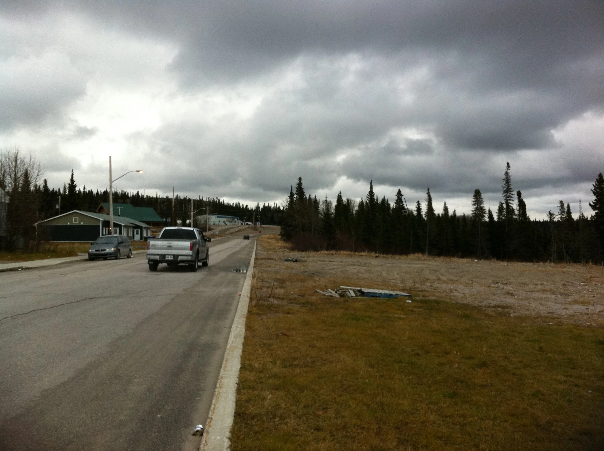 Road in Wemindji, Eeyou Istchee, Québec. November 2011. Photograph by Frances Wilkins.