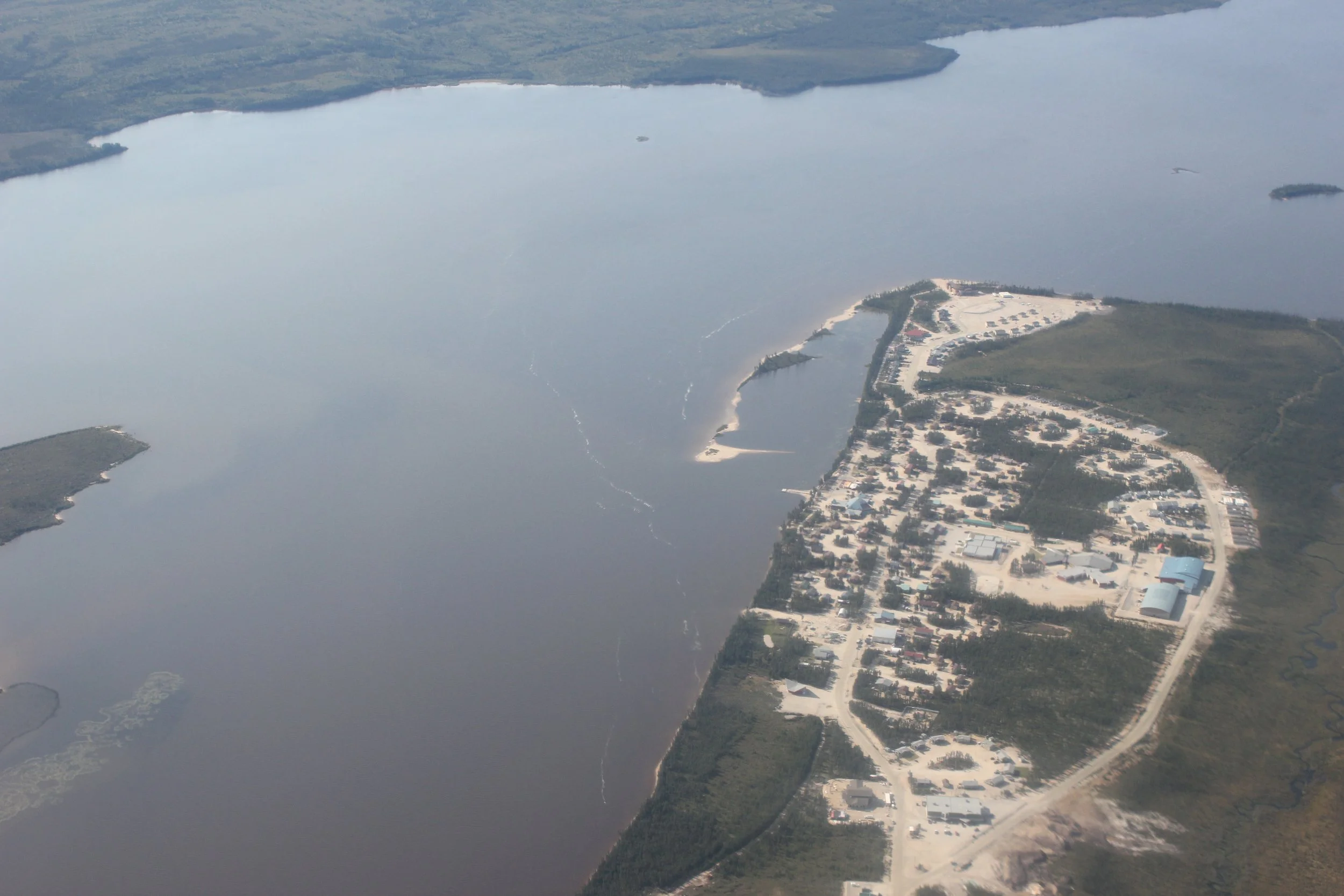 Ariel view of Eeyou Istchee settlement, September 2011. Photograph by Frances Wilkins.