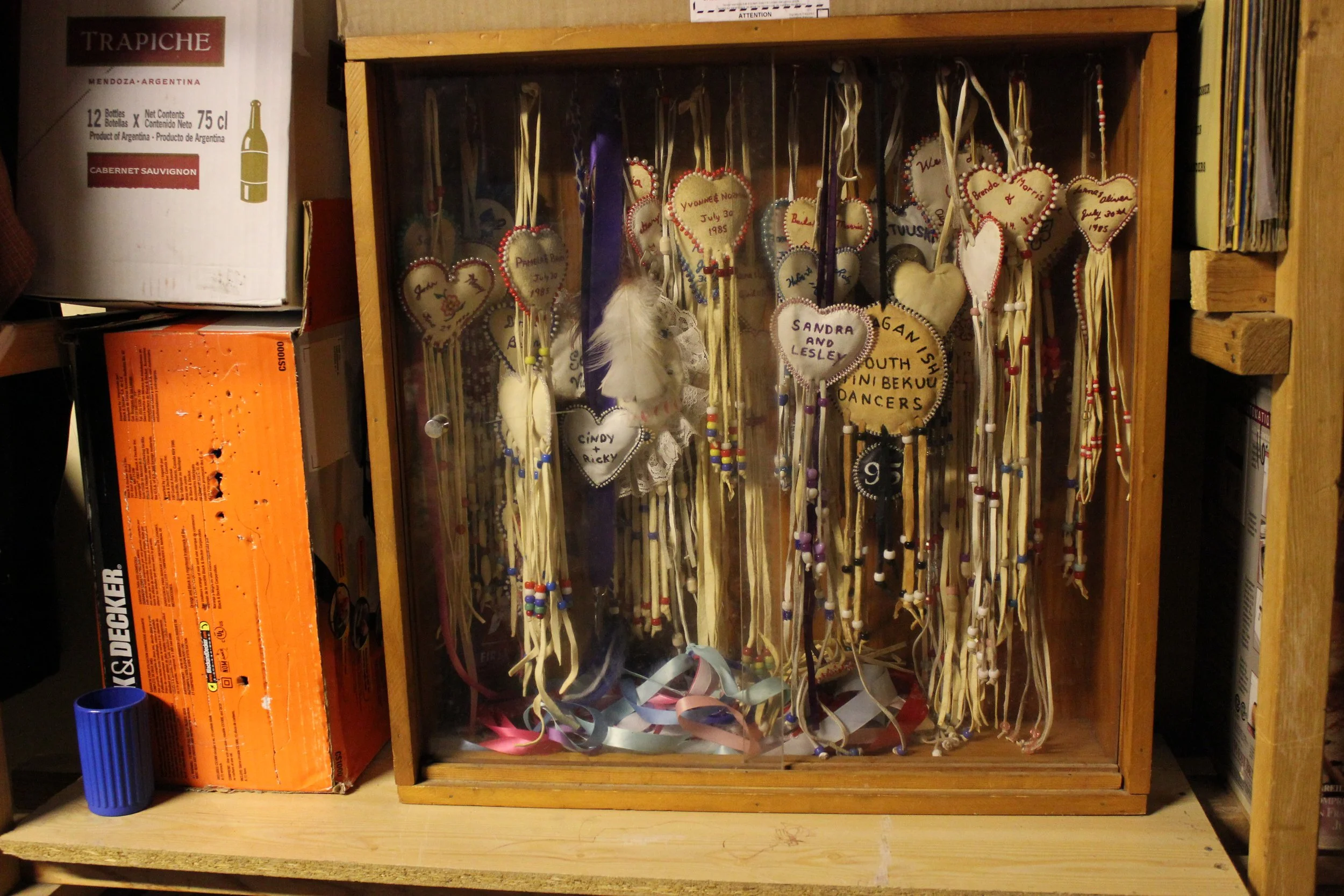 Moose hide wedding hearts, from the collection of Clarence Louttit, Moose Factory, Northern Ontario, December 2011. Photograph by Frances Wilkins. 